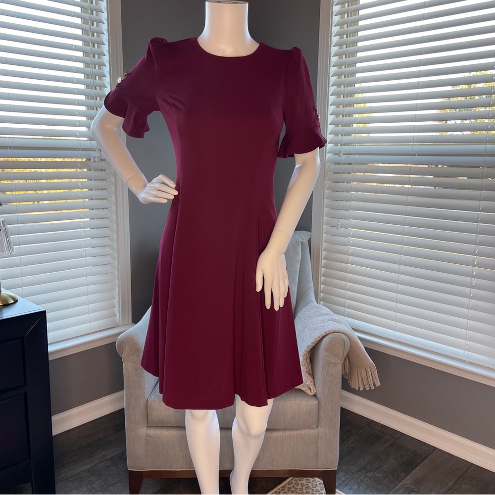 DKNY Flounce Sleeve Fit and Flare Dress